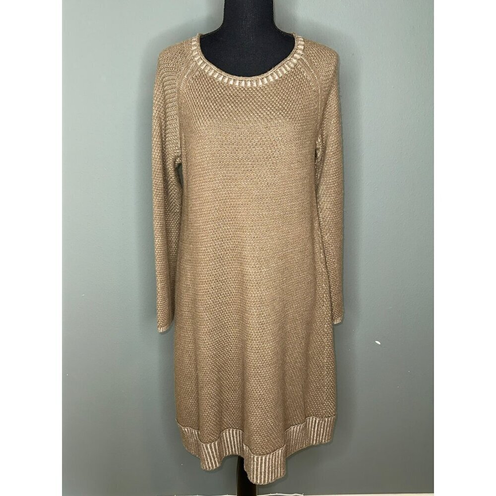 J. Jill Women's Small Tan Olive Brown Sweater Dress Knee Length Wool Blend NWOT